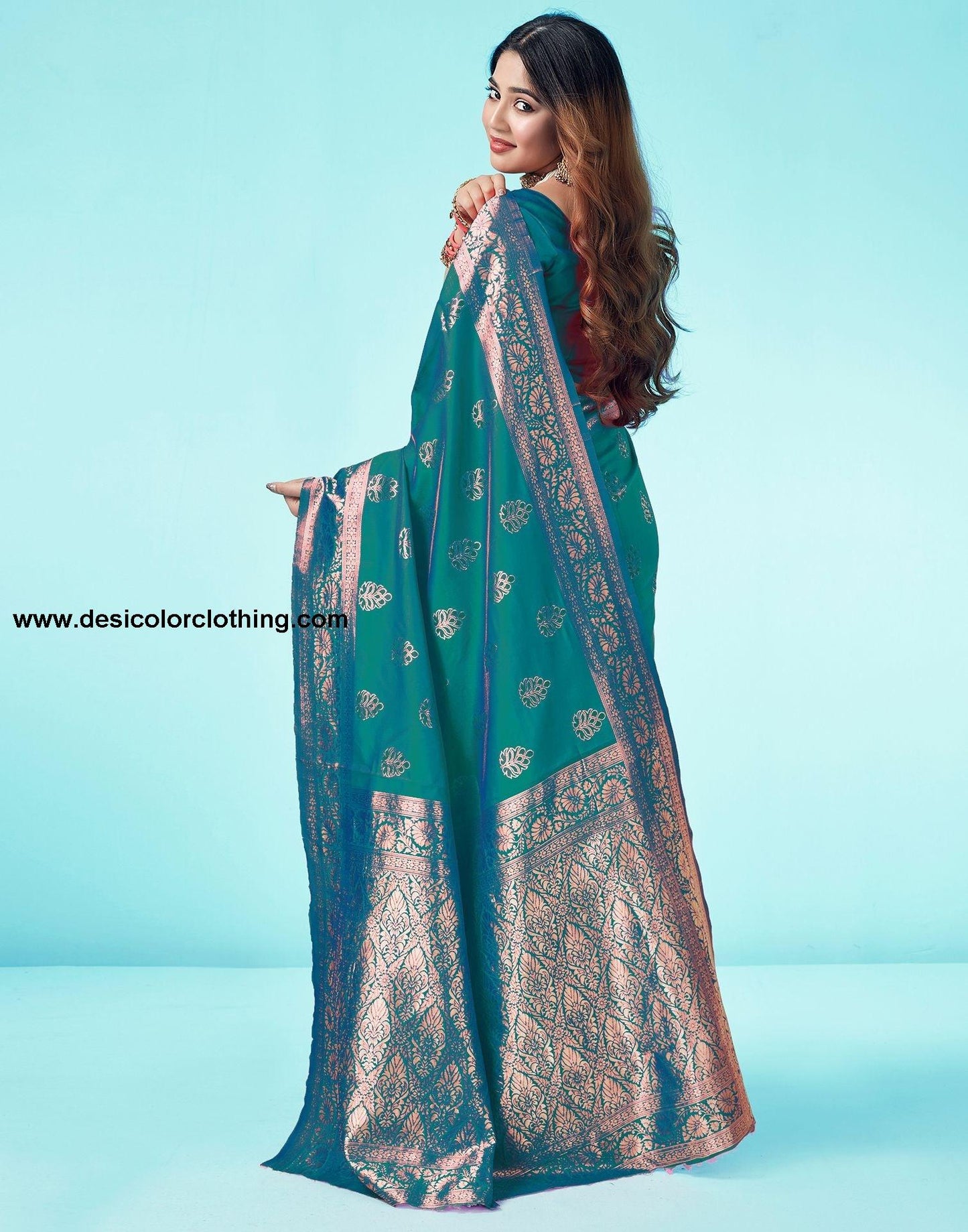 Rama Green Jacquard Silk Saree