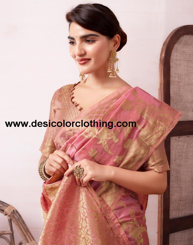 Dusty Pink Organza Woven Saree