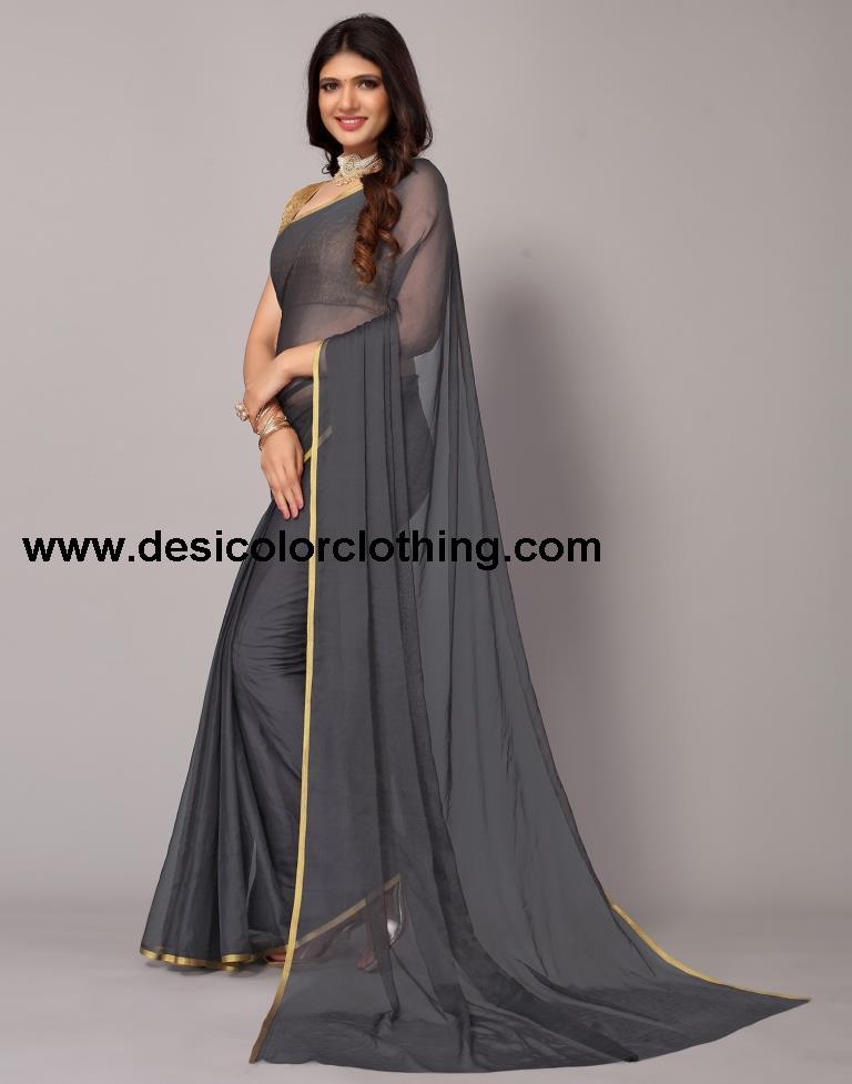 Dark Grey Chiffon Saree
