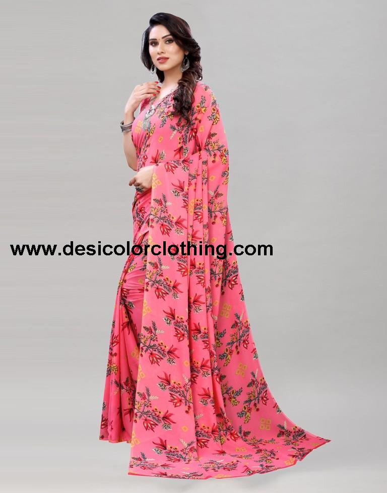 Dynamic Rose Pink Printed Saree | 1955S344