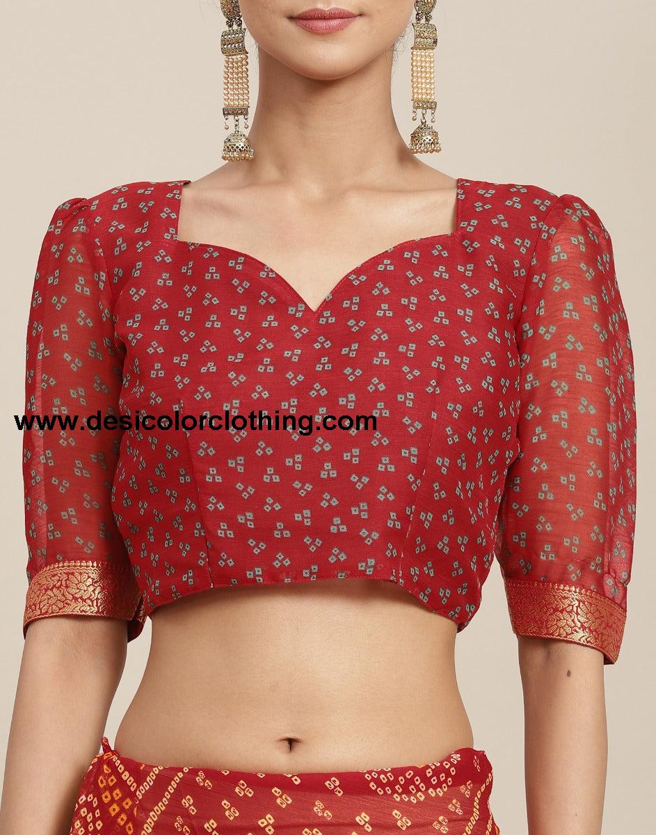 Orange And Red Bandhani Saree