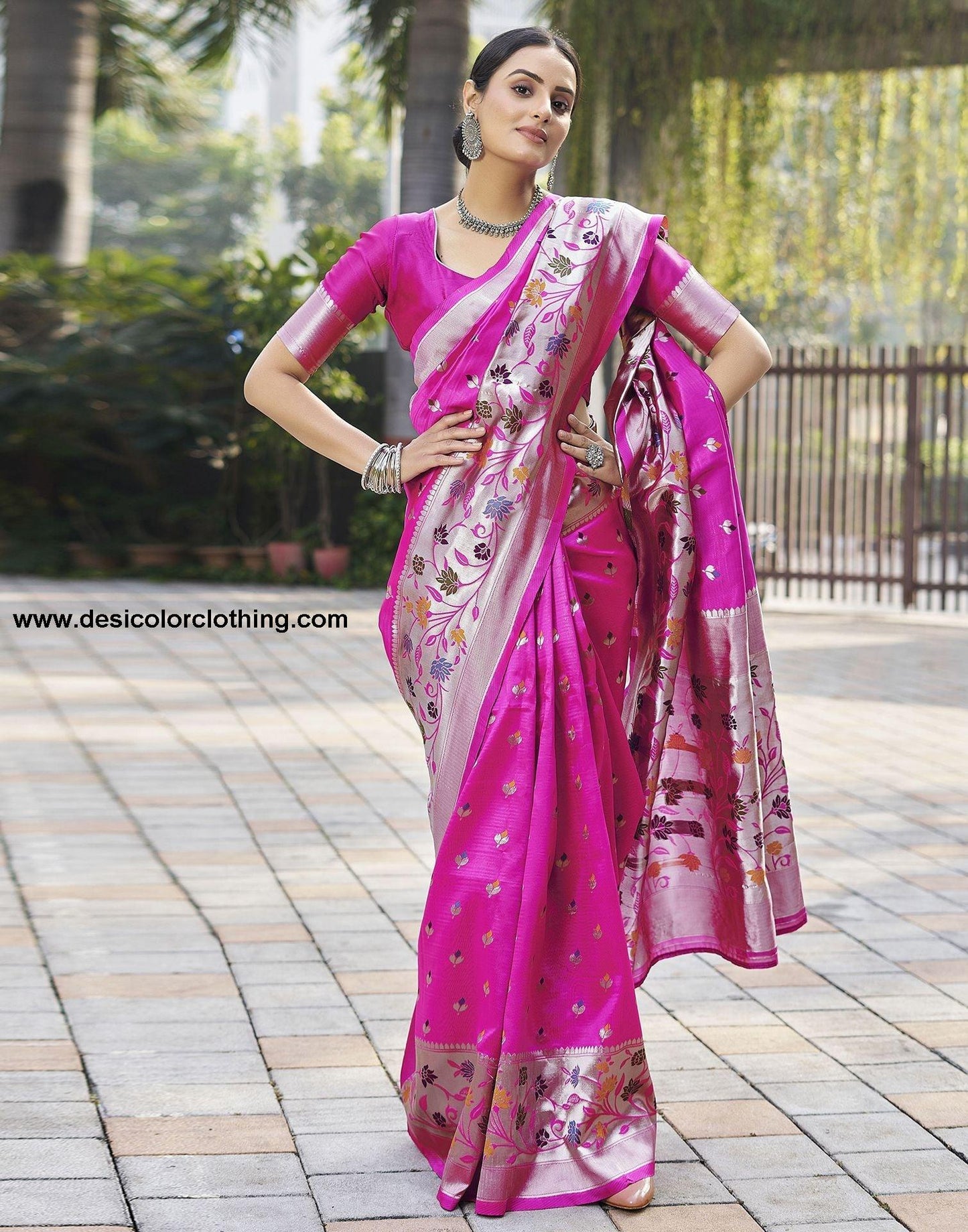 Silver Jacquard Silk Saree