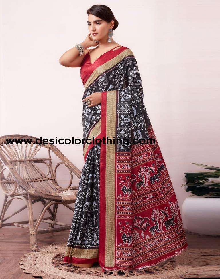 Black Silk Printed Saree