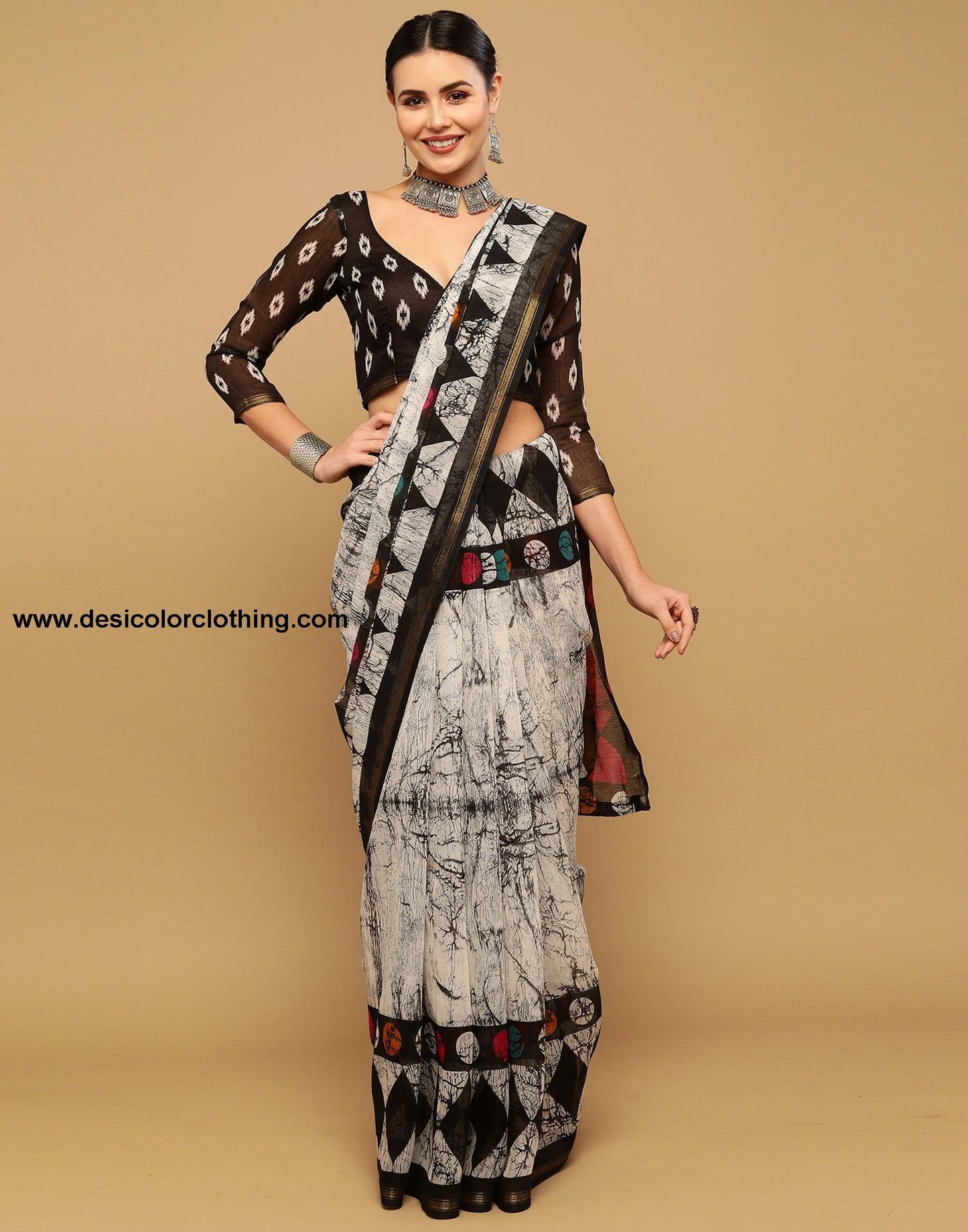White And Grey Cotton Saree