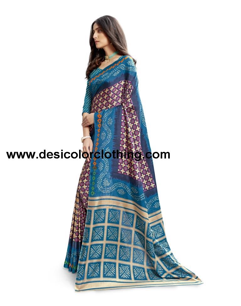 Blue Coloured Poly Silk Printed Casual saree | SLV1735S264