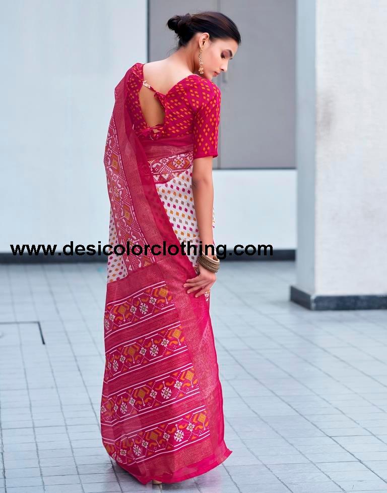 Pink Cotton Printed Saree
