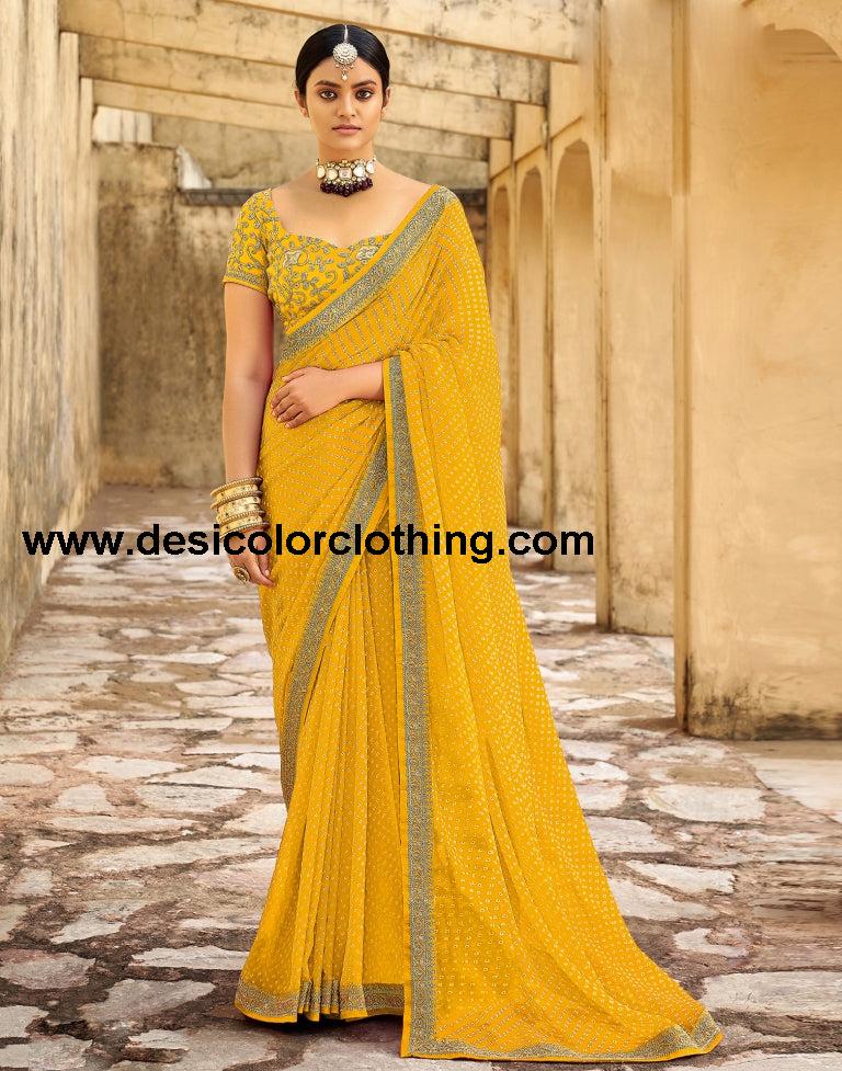 Yellow Bandhani Printed Saree | SLV2302S124