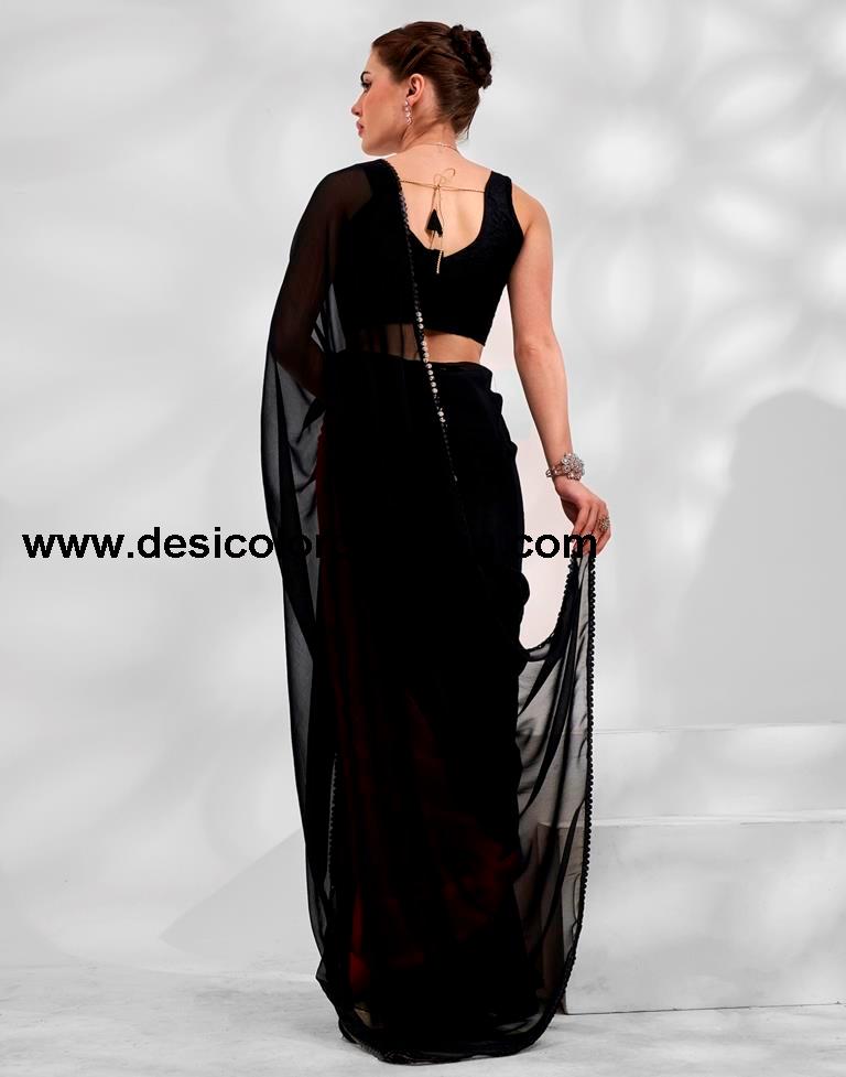 Black Georgette Plain Saree