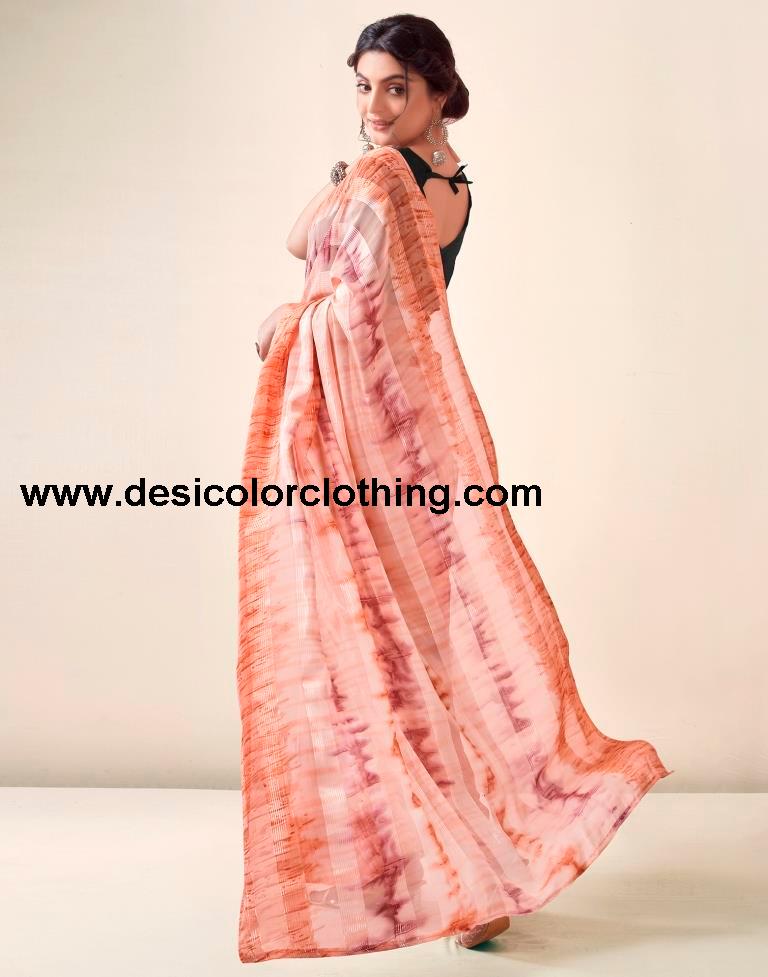 Light Peach Georgette Printed Ready to Wear Saree