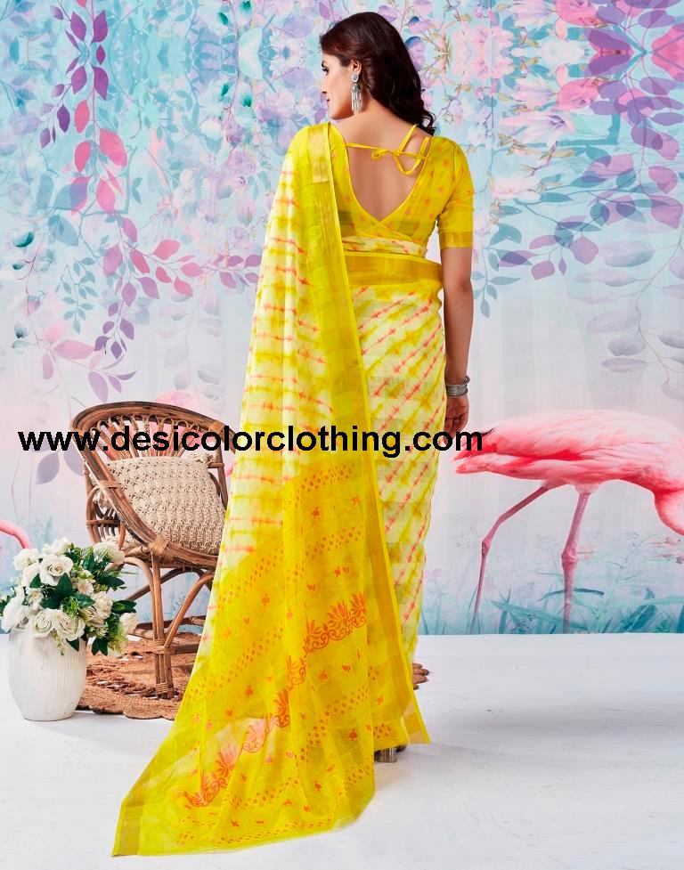 Yellow Cotton Zari Saree