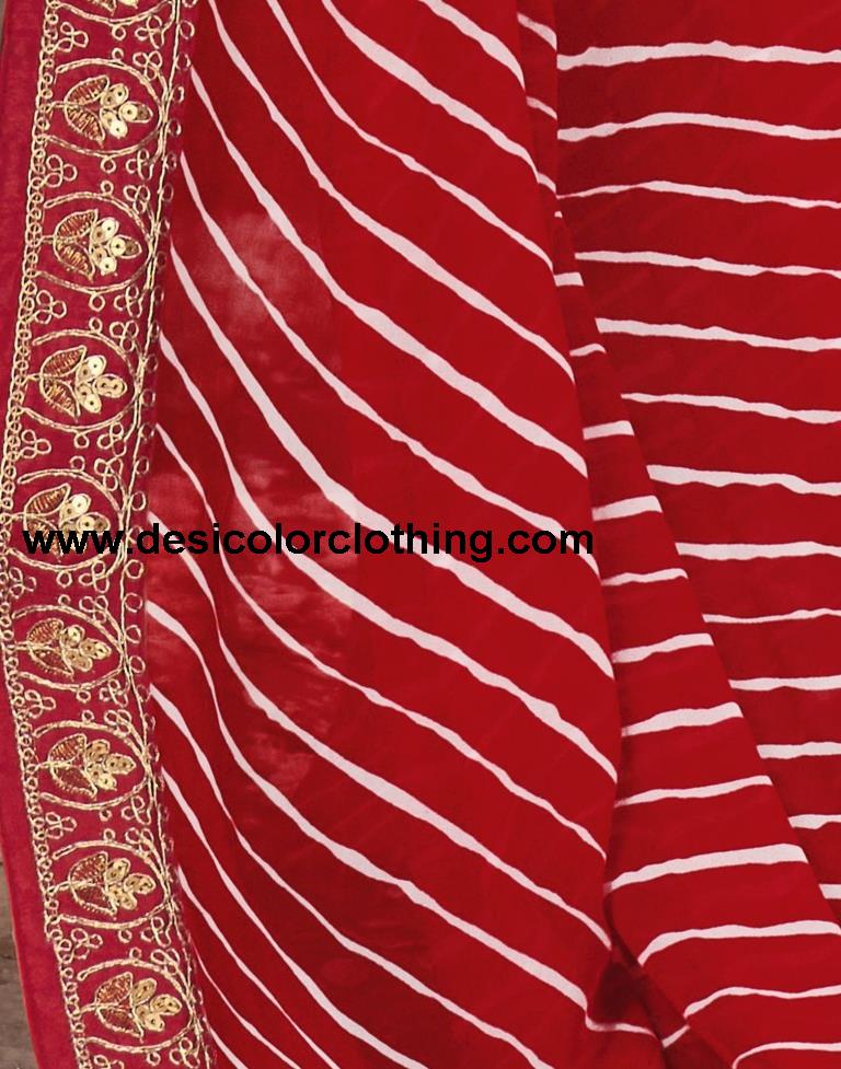 Red Printed Georgette Saree