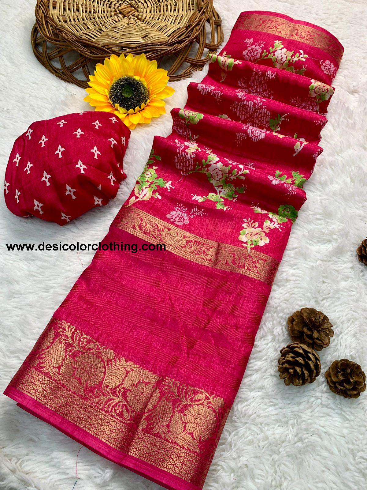 Beautiful Dola Silk Saree with Floral Design and Contrast Weaving