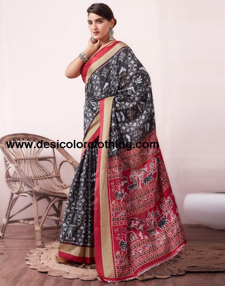 Black Silk Printed Saree