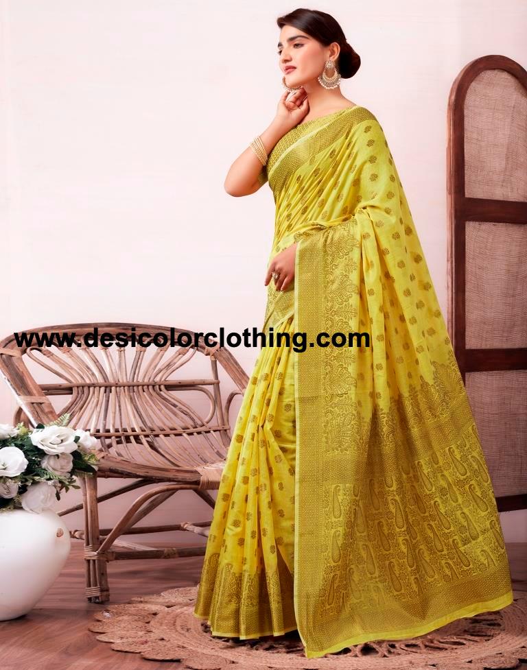 Yellow Silk Plain Saree