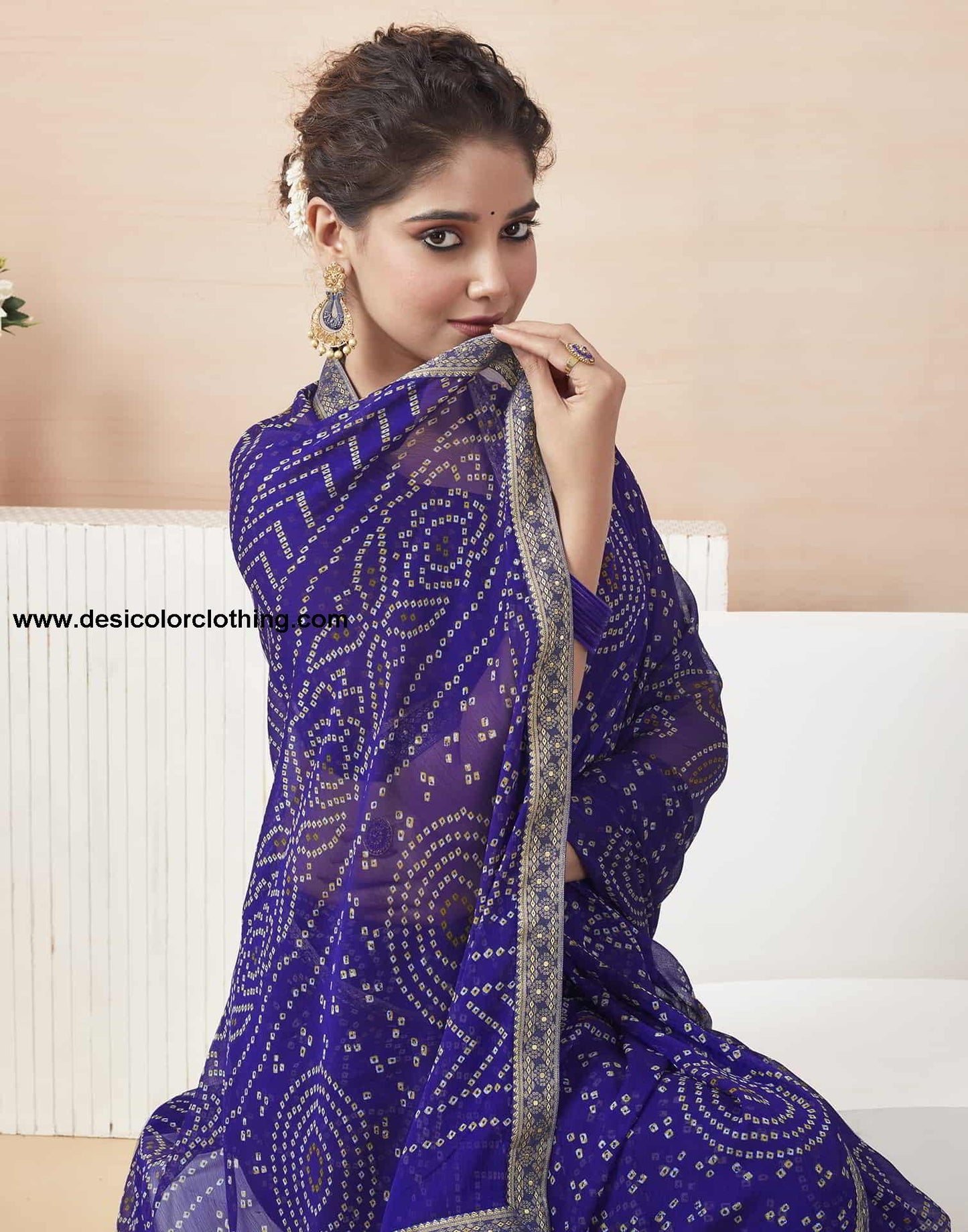 Blue Bandhani Chiffon Saree