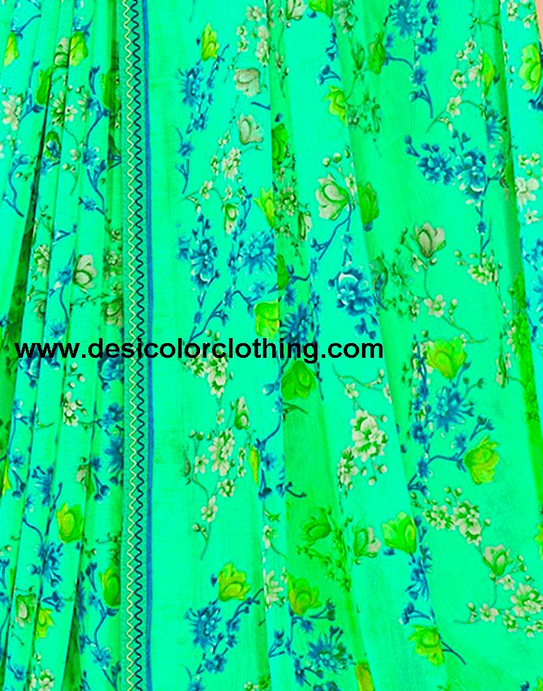 Seafoam Green Chiffon Printed Saree