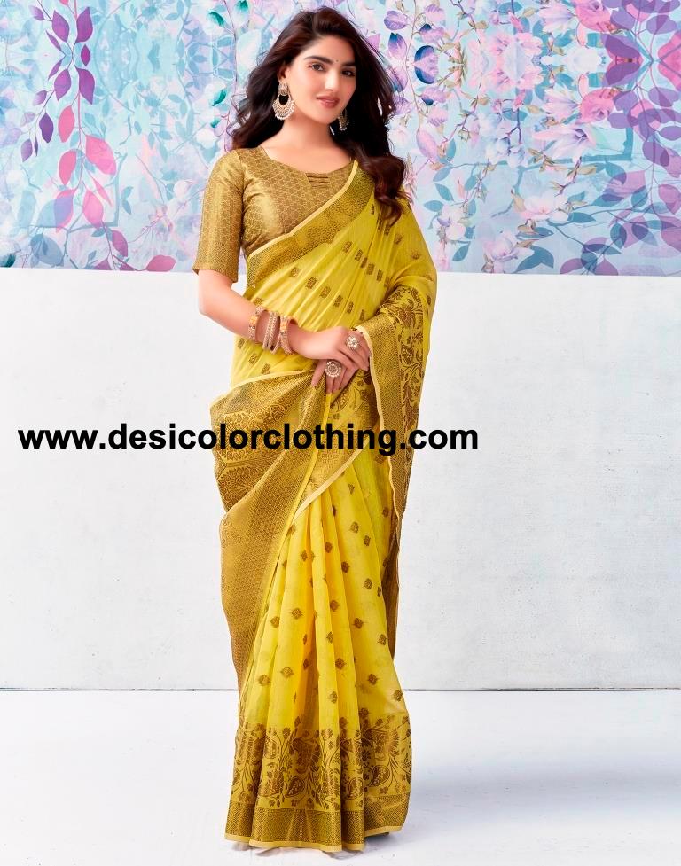 Yellow Silk Plain Saree