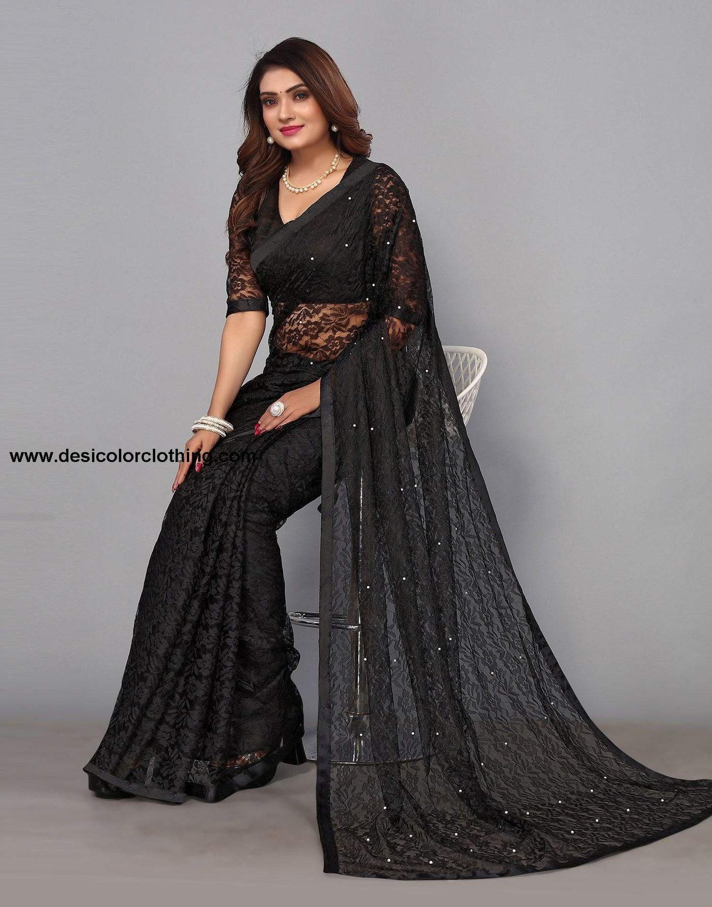 Black Net Lace Saree