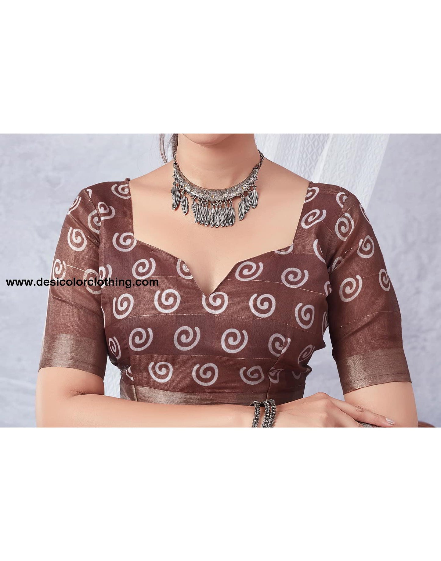 Brown Printed Cotton Saree