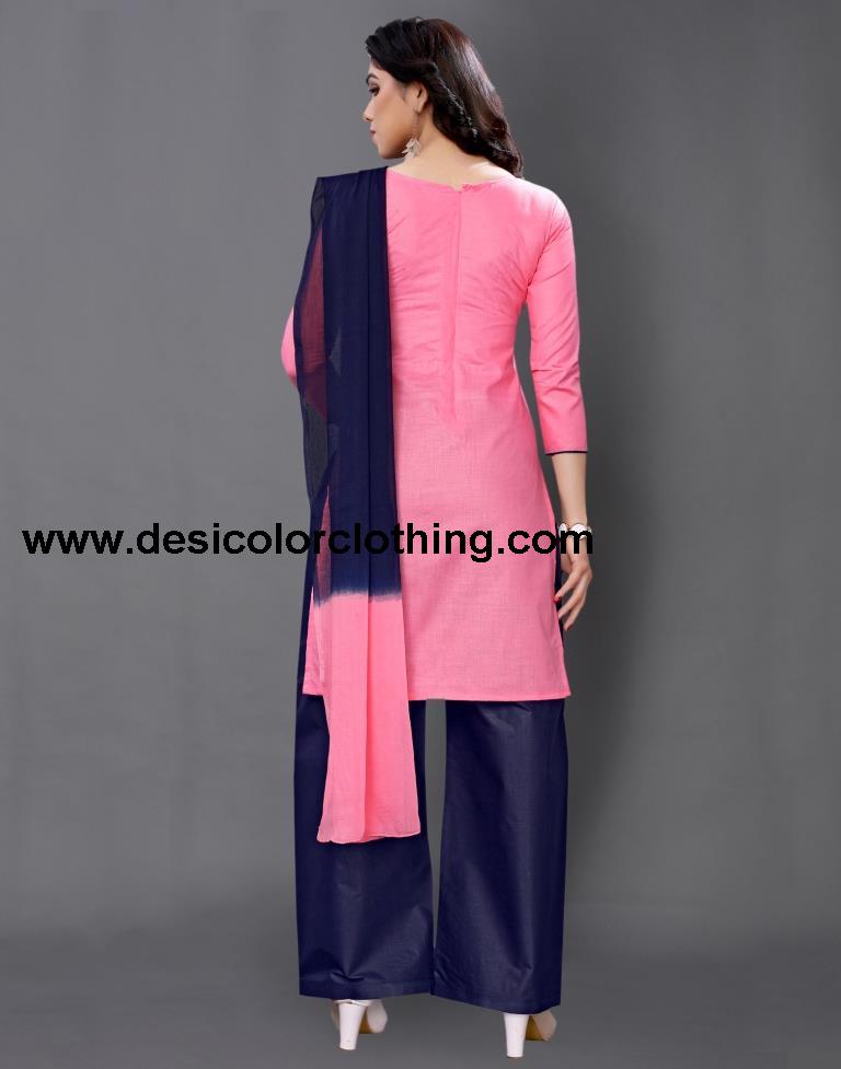 Pink Cotton Embroidered Unstitched Salwar Suit