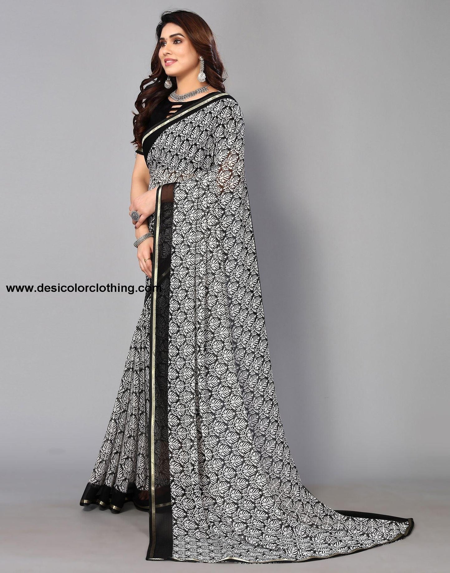 Black Chiffon Printed Saree
