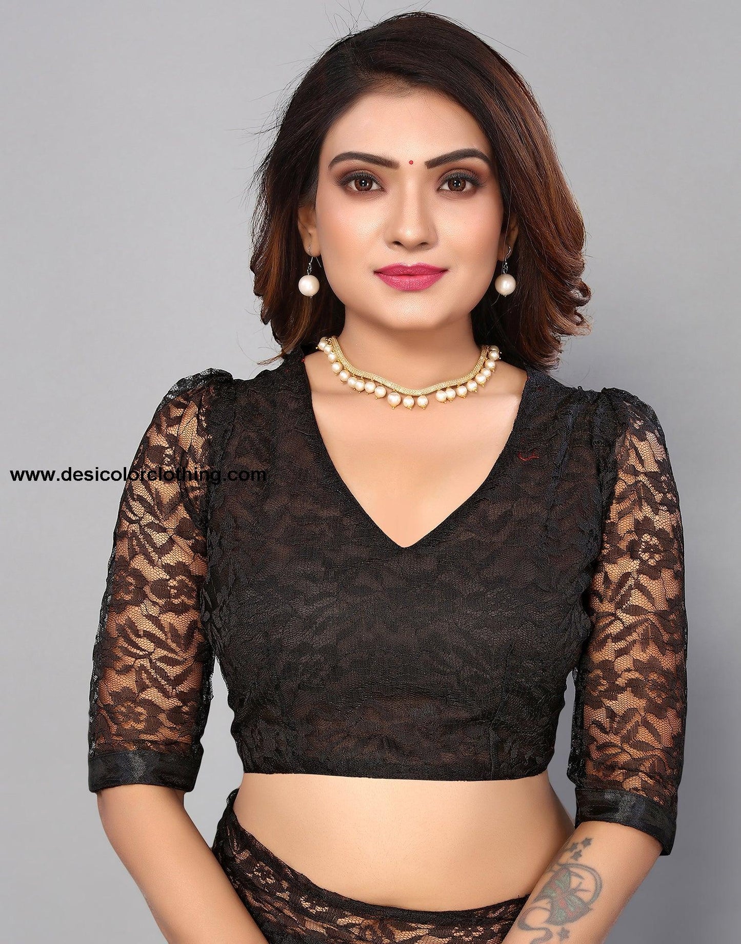 Black Net Lace Saree