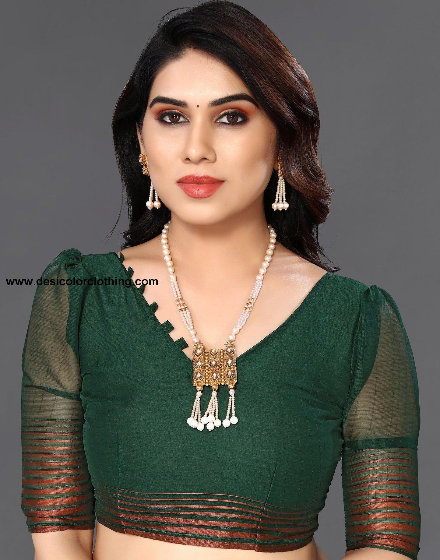 Dark Green Chiffon Plain Saree