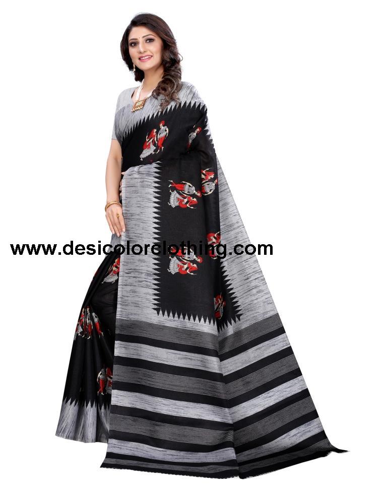 Black Coloured Khadi Silk Printed Casual saree