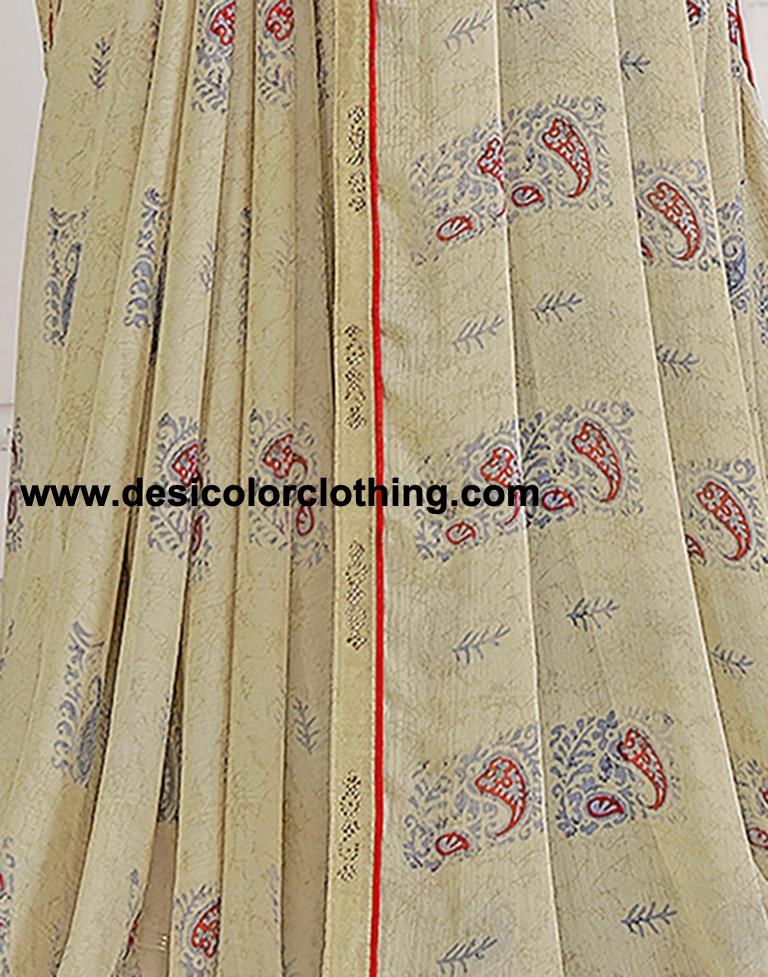 Dark Beige Chiffon Printed Saree