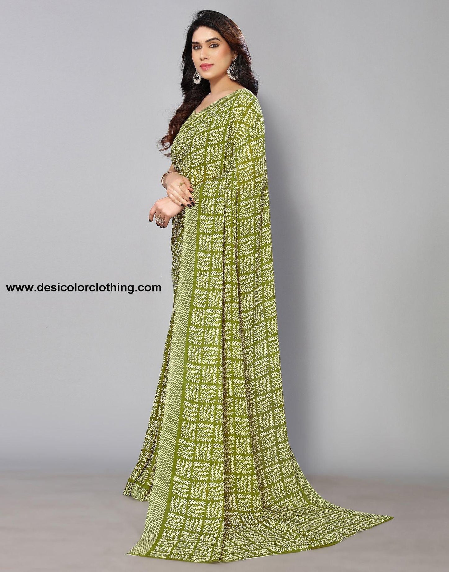 Parrot Green Printed Saree