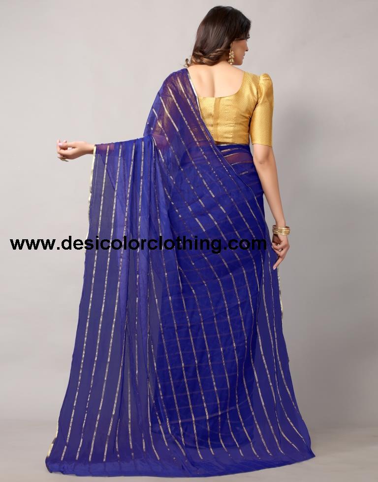 Royal Blue Plain Chiffon Saree