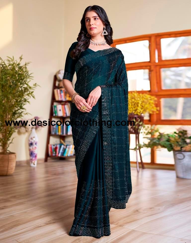 Sea Blue Georgette Plain Saree