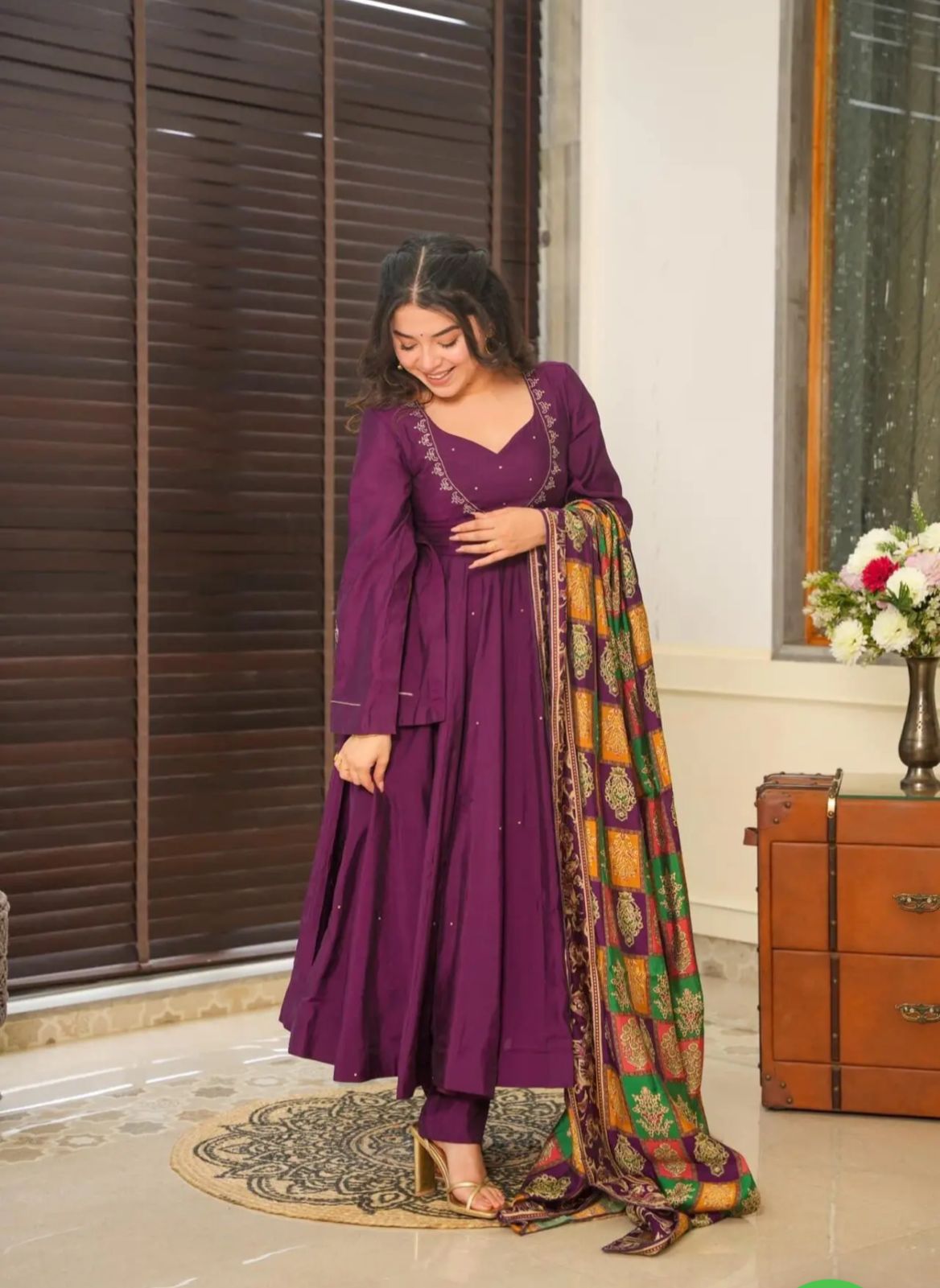 Product Image - Designer Wine Roman Silk Festive Wear Suit | Mahant Collection 2025