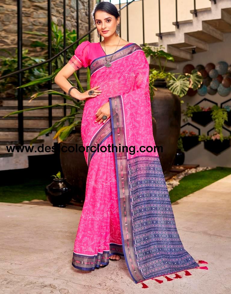 Pink Linen Printed Saree