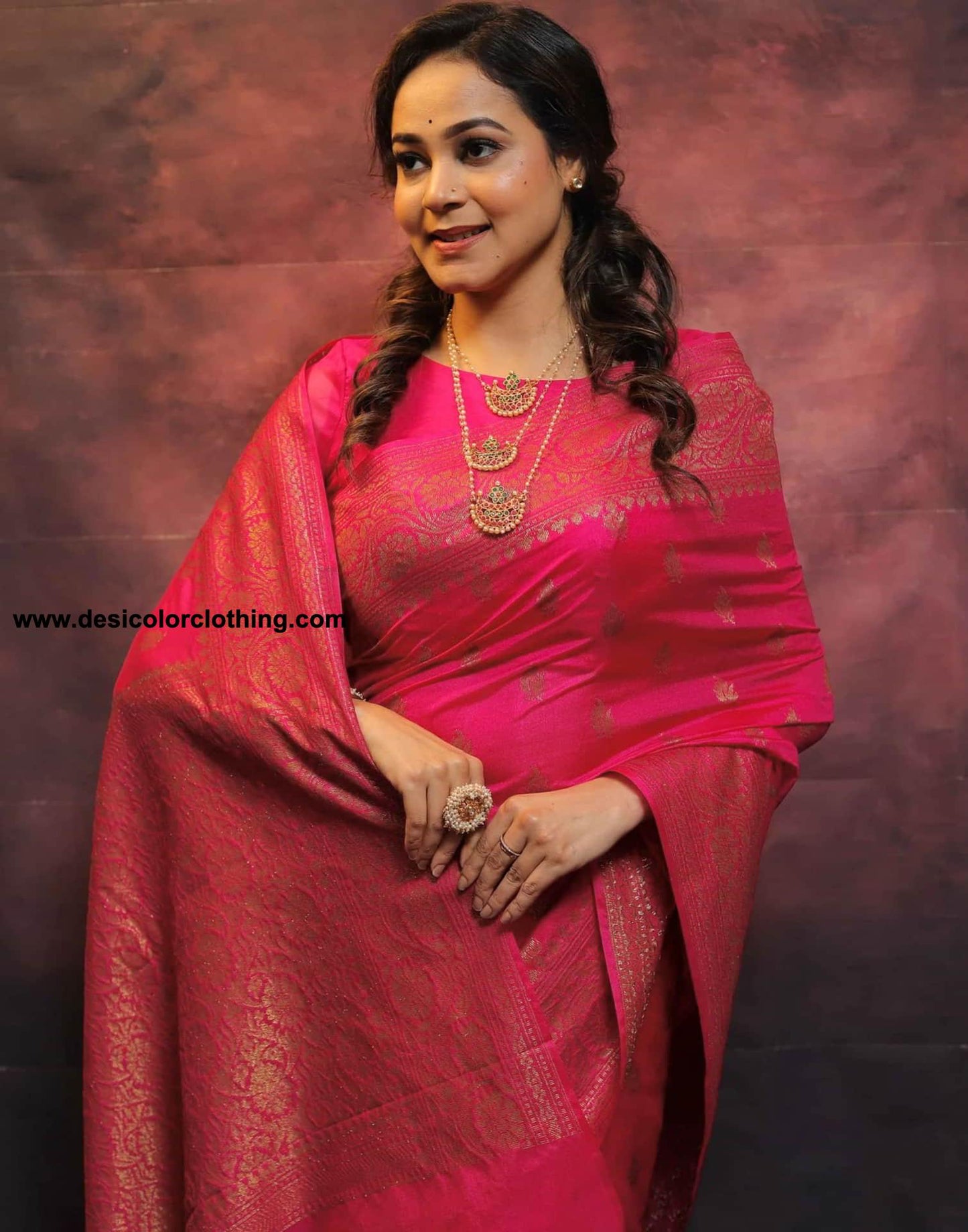 Pink Banarasi Silk Woven Saree
