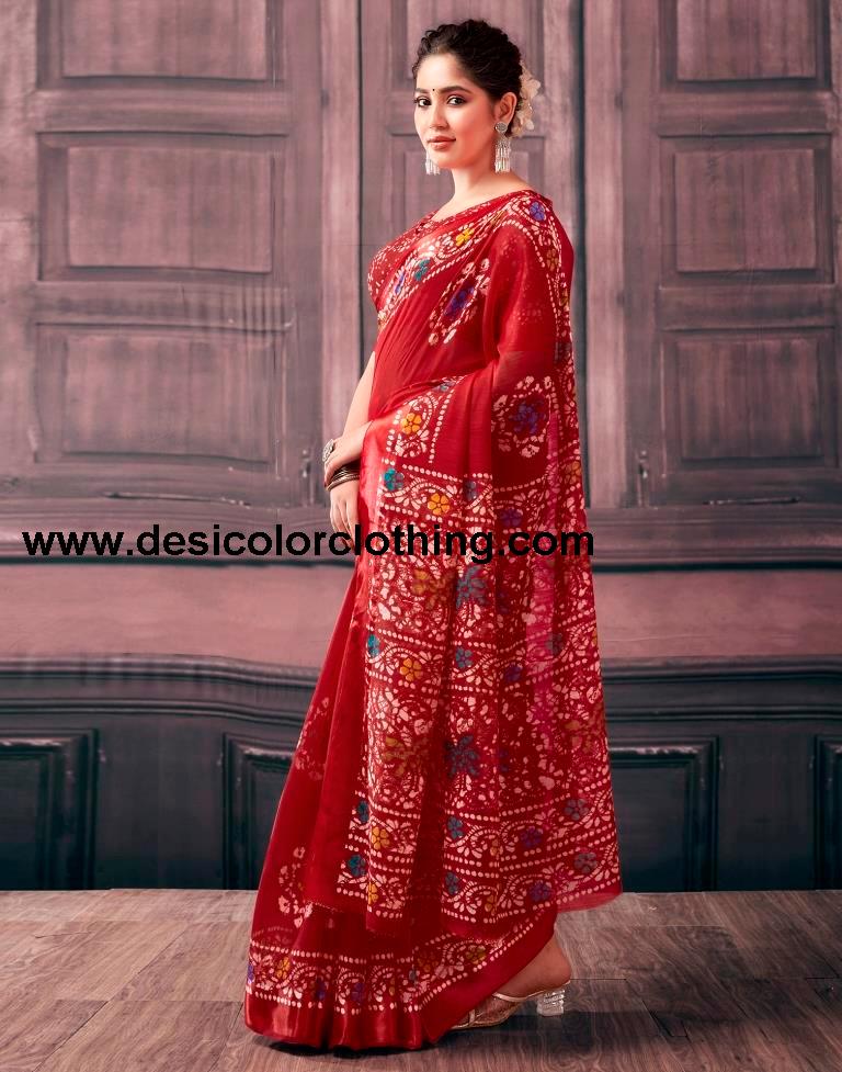 Red Cotton Printed Sarees