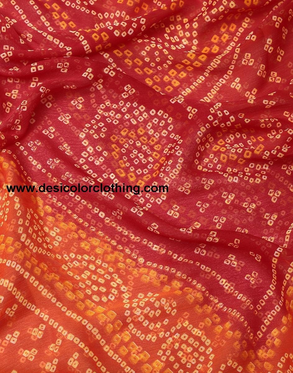Orange And Red Bandhani Saree