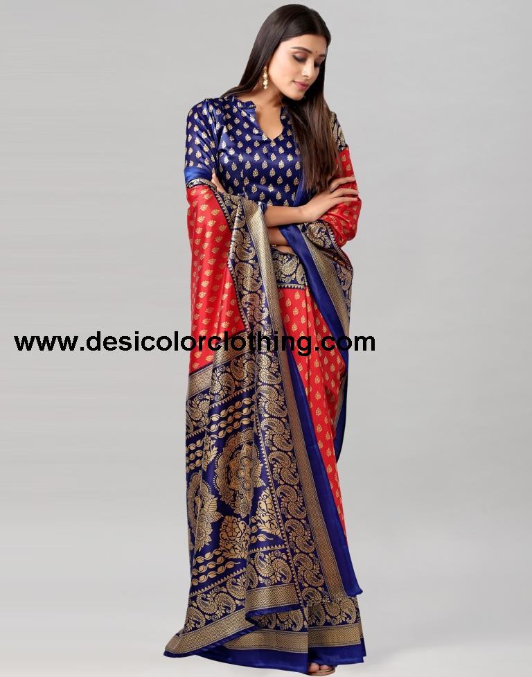 Red Printed Silk Saree