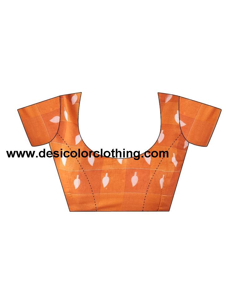 Dark Orange Cotton Printed Saree