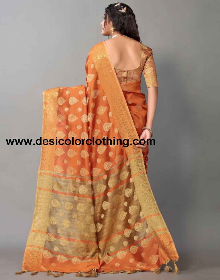 Orange Banarasi Silk Saree