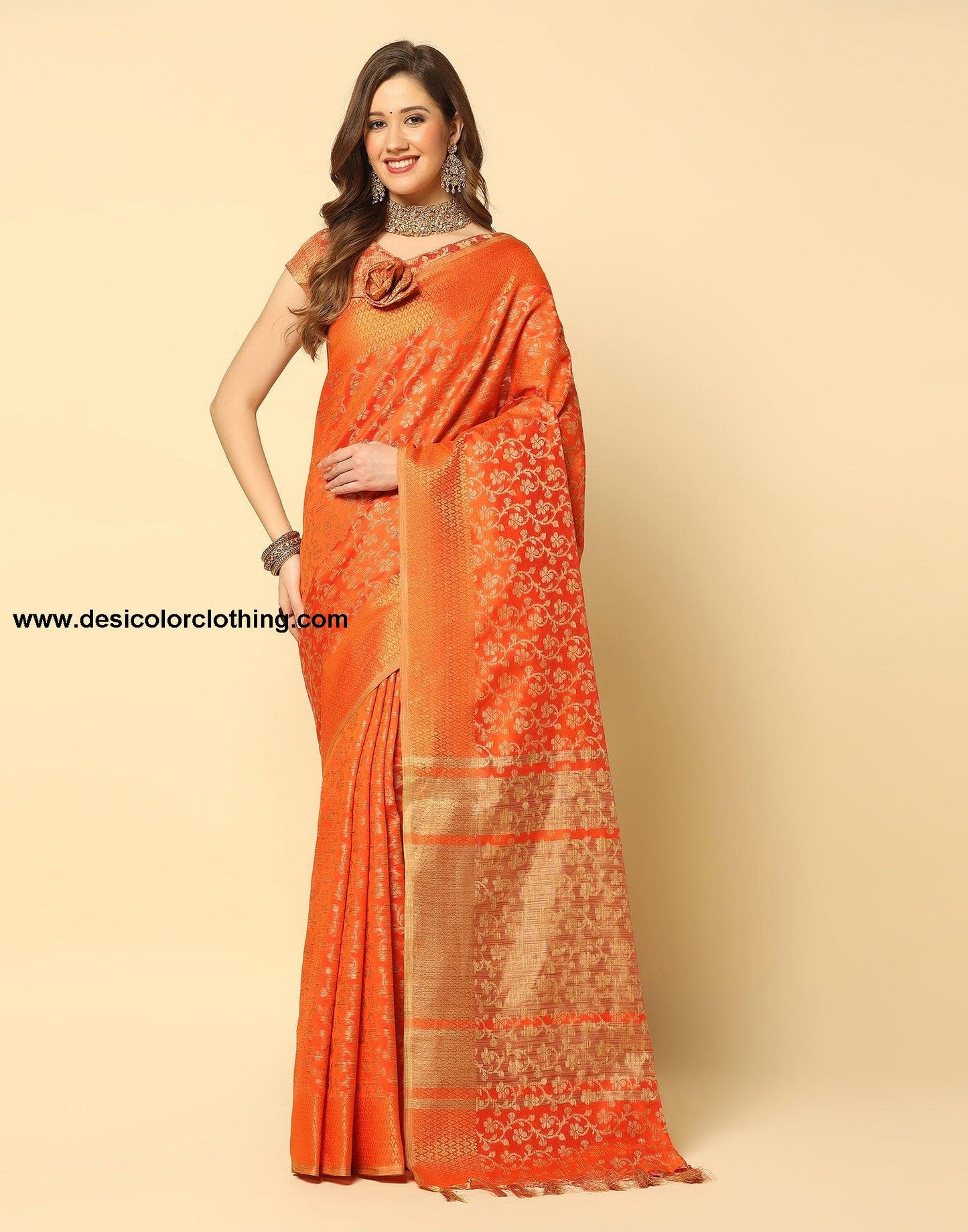 Orange Banarasi Silk Saree