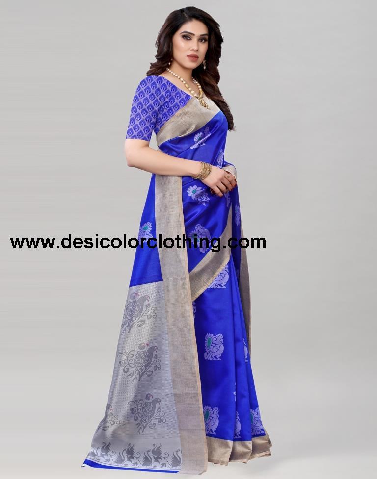 Royal Blue Silk Printed Saree | 1932S454