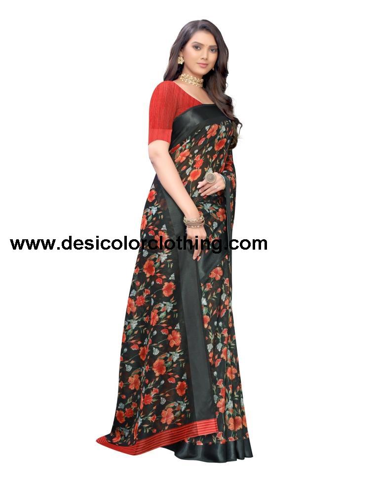 Black Printed Cotton Saree