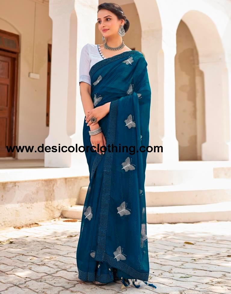 Sea Blue Chiffon Plain Ready To Wear