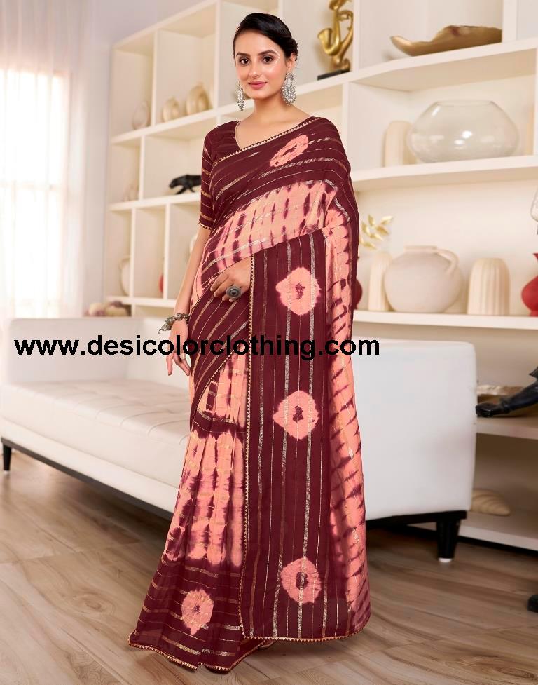 Peach Chanderi Printed Ready To Wear