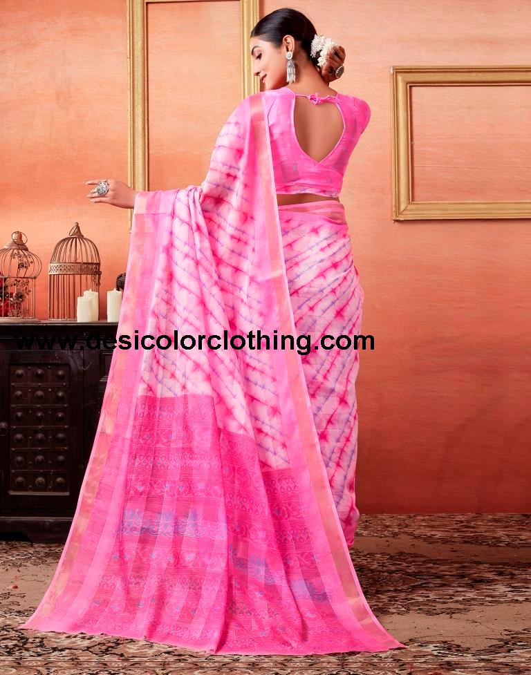 Pink Cotton Zari Saree