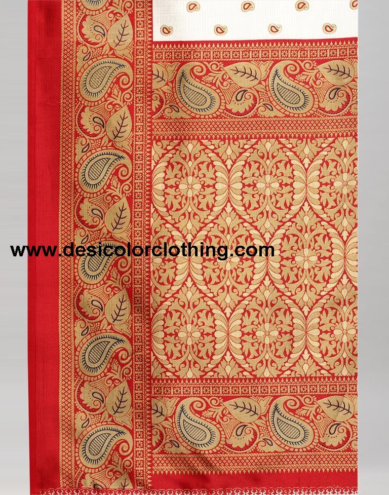 White And Red Silk Saree