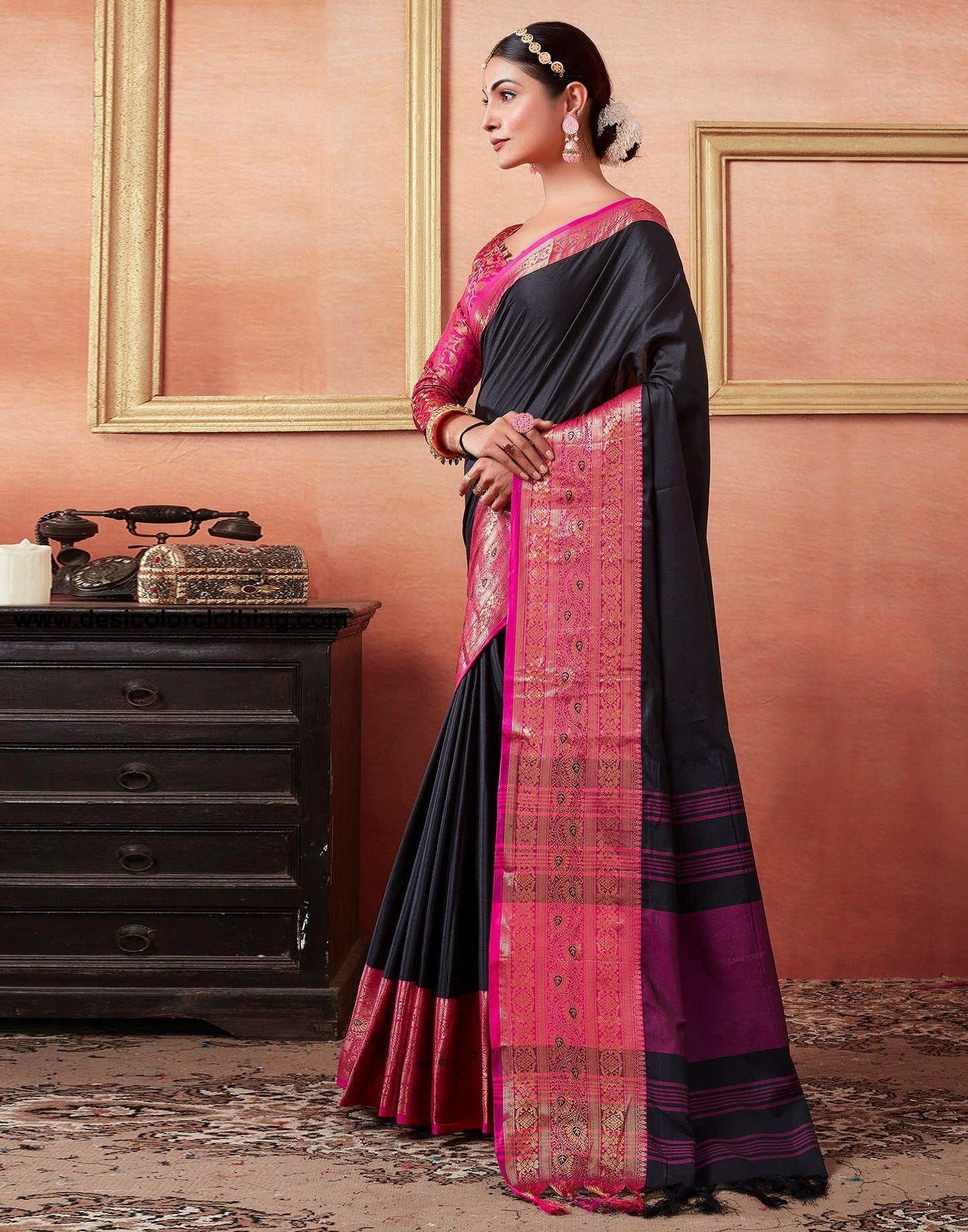 Black Silk Plain Saree