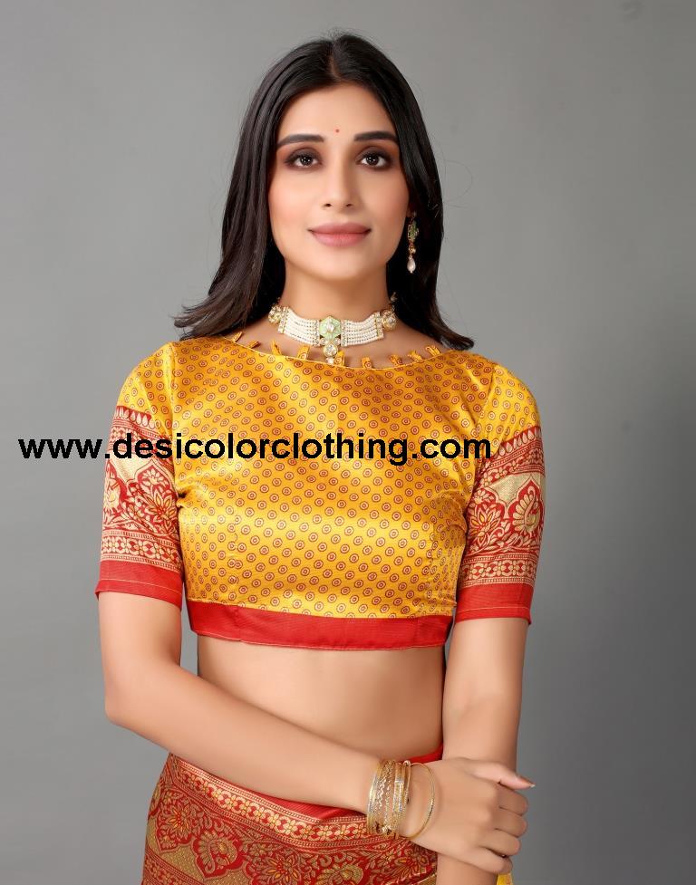 Yellow Printed Silk Saree