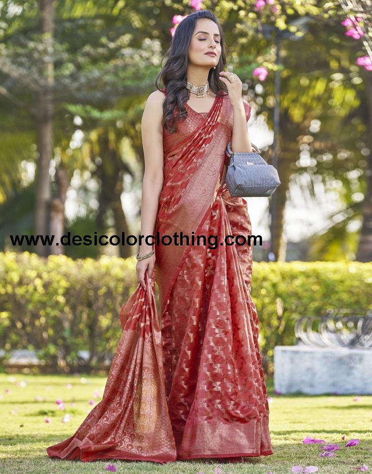 Pink Organza Plain Saree